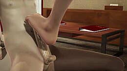Evangelion's Asuka dominates a bondage teen with her feet in POV footjob