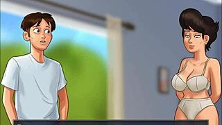 Helping a mature woman with her chores in the hot summer weather