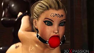 Shaved pussy blonde gets anal sex with monster cock