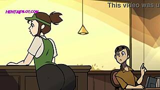 A barista with an amazing ass in a cartoon parody wants to have sex