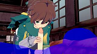 Gay Konosuba hentai with Kazuma's hot blowjob scene