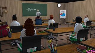 Hot redhead student helps naughty blonde teacher masturbate