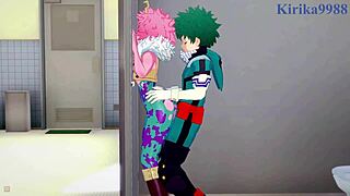 Mina Ashido and Momo Yaoyorozu join Izuku Midoriya for intense sex