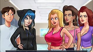 College adventures with small-breasted blondes in animated porn movie Summertime Saga