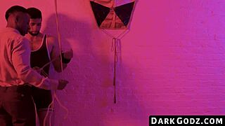 Interracial bareback session with ebony hunk and submissive bottom