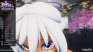 3D webcam show with an anime-style elf beauty giving a blow job