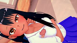 Nagatoro in her uniform, teasing with big uncut cock