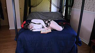 Fat girl in uniform pleasuring herself with sex toys