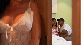 Skinny blonde teaches double team sex with big black cock