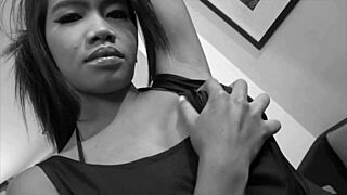 Tiny tattooed Asian hottie goes wild in solo action