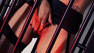 Kinky femdom sex with caged sub and orgasmic domination