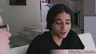 cute geeky stepmom craved my cock over books and got it in fishnets