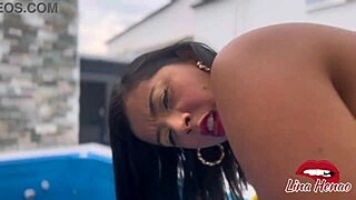 Wow, I filled her pussy with milk by the pool! This young bitch craved hard sex 😈