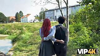 Vip4k Sexy Redhead Miss Olivia Flashed Red Lingerie, Got Banged Publicly Front of BF