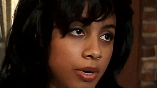 Black babe with piercing bends over for hairy cowgirl action. Pink pussy gets slammed hard.