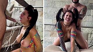 Damn! Submissive Slut with Big Tits Humiliated by Milk. Creampie After Brutal Fuck!