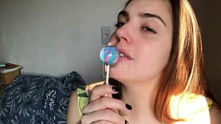 Wow, this naughty Brazilian girl sucks lollipop like it’s you! 🍭🔥