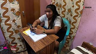 indian student bangs milf teacher on classroom desk with wild facefucking 😈