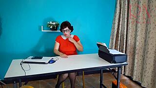 naughty secretary teases pussy on hidden office camera under desk