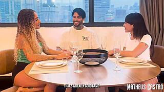 Blonde and Brunette Latinas in Interracial Threesome Sex Game Challenge