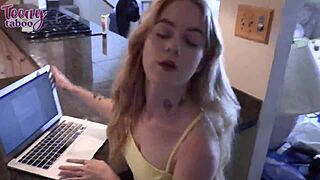 Wow! Blonde Sage Fox Fucks Stepdad Mr. Brogan with Deepthroat and Creampie When She's Away!