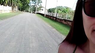 Casada gostosa started blowjob with lipstick on big cock outdoors! Then fucked rough to creampie in tight pussy.