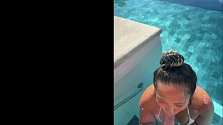 exotic asian girlfriend gives deepthroat blowjob to friend at costa rica infinity pool
