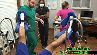 Angel Ramiraz Endures Shaved Pussy Spreading And Moaning In Latex Gloves At Cum Clinic Extraction