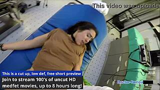 Dr tampa examines lilly hall with gloves and handcuffs in hospital backstage for trumped up immigration policy.