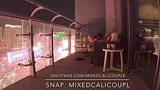 Amateur wife enjoys interracial sex with big black cock on balcony