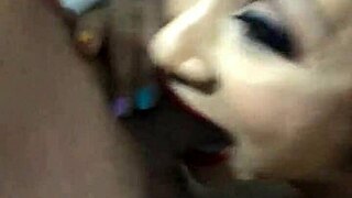 Petite brunette gives a sloppy blowjob and gets cumshot