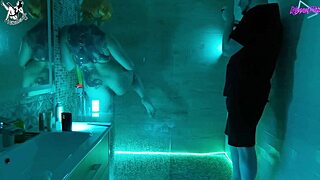 Real backstage tease with a petite milf in the shower