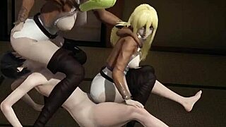 Blonde Mikasa Futafu and Annie Leonhart in a full movie