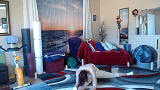 Yoga teacher's hairless feet on display