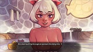 Hentai game pornplay: Cute anime girl gets naked and oiled outdoors