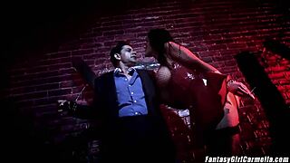 Fat MILF dominates and punishes busty submissive, swallows his hot load