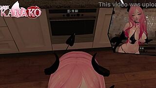 A cartoon cat girl dresses up as a succubus for Halloween and teases you with her big tits and sex appeal
