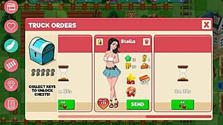 Blonde MILF with big tits and big ass on the farm in hentai game