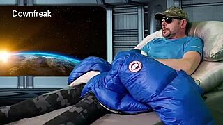 Fetish masturbation with a Canadian down jacket