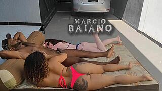 Three teen girls engage in hardcore sex in the backyard