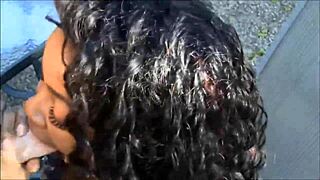Ebony hottie gives a sloppy blowjob in interracial cfnm video