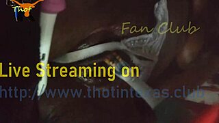 Vibrating toothbrush used for clit stimulation on curvy milf