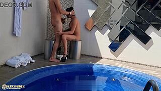 My brunette teen girlfriend gives me a blowjob and swallows my cum