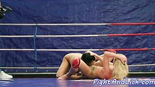 Athletic babe engages in lesbian wrestling and cunilingus
