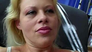 Hot blonde MILF gives a passionate blowjob on her first date