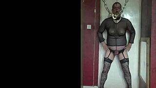 Crossdresser indulges in solo pleasure with tight underwear and fake boobs