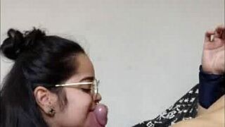 Amateur couple's steamy webcam session with nerdy 18-year-old girl