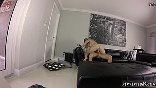 Milf with large breasts gives a blowjob in the kitchen