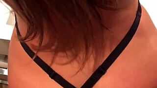 Brunette bombshell Ruivs enjoys anal play in the restroom