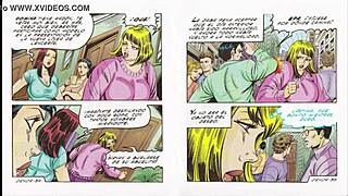 A humorous cartoon featuring a voluptuous Latina woman and a round apple